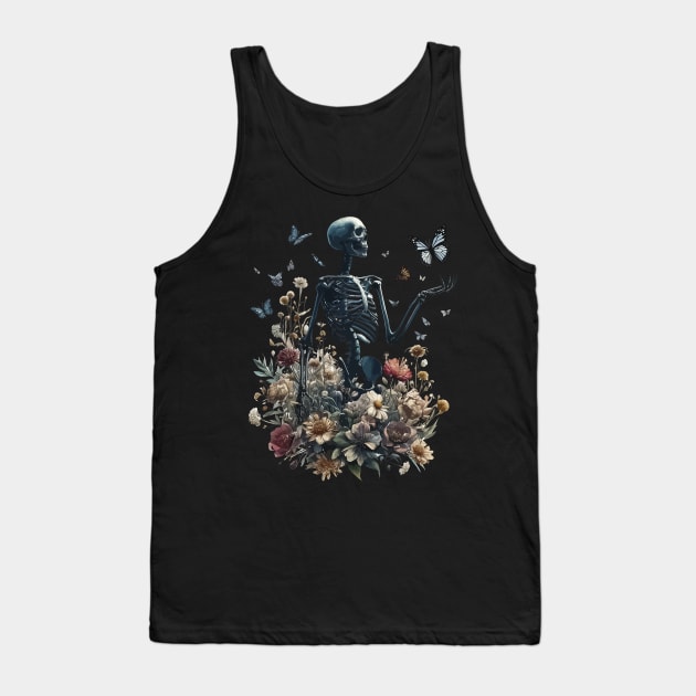 Botany Skeleton Overgrown Plants And Butterlies Tank Top by TomFrontierArt